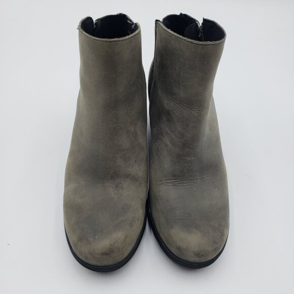 Sorel Joan of Artic Wedge ll Zip Bootie Boots 7.5 Womens Leather Ankle Gray - Picture 3 of 10